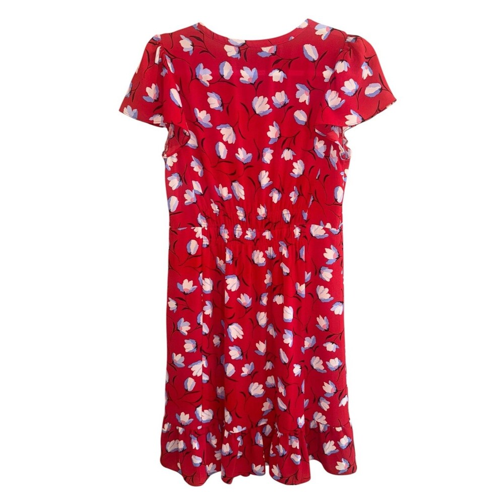 Talbots Classic Red Floral Flutter Sleeve Flounce Hem Dress Women’s Size 6P EUC - Picture 5 of 16